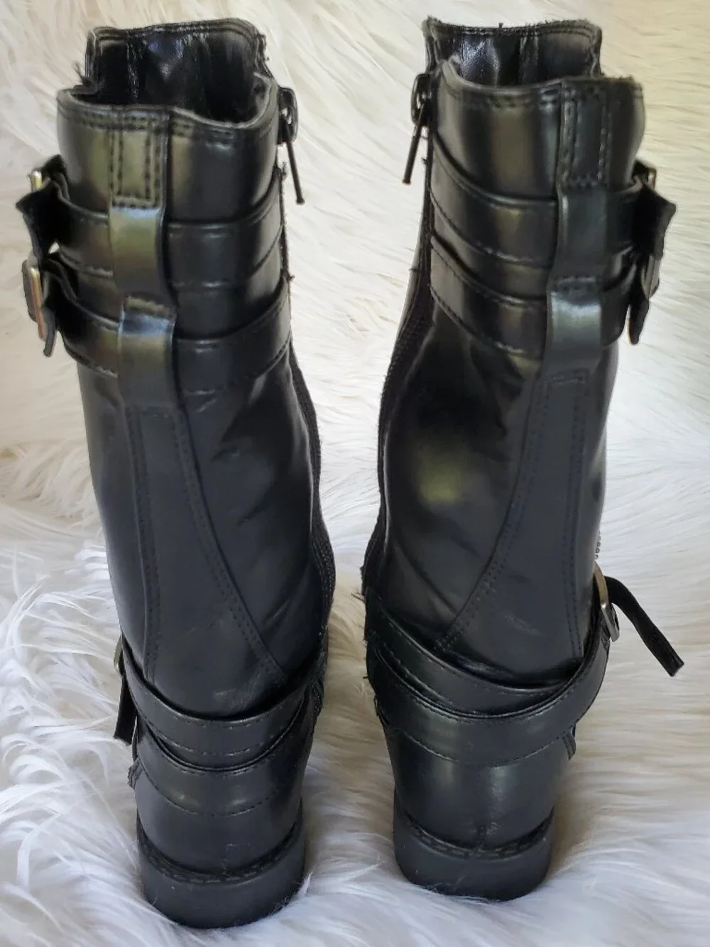 Dream Paris Black Girl's Mid Calf Moto Decorative Buckle Straps Boots SZ 10